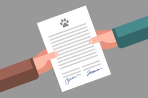 Signing of pet adoption or sale agreement